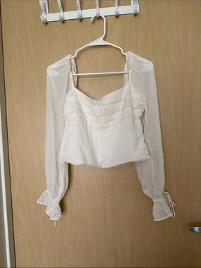 Abercrombie & Fitch Cream Ruffled Long-Sleeve Peasant Top